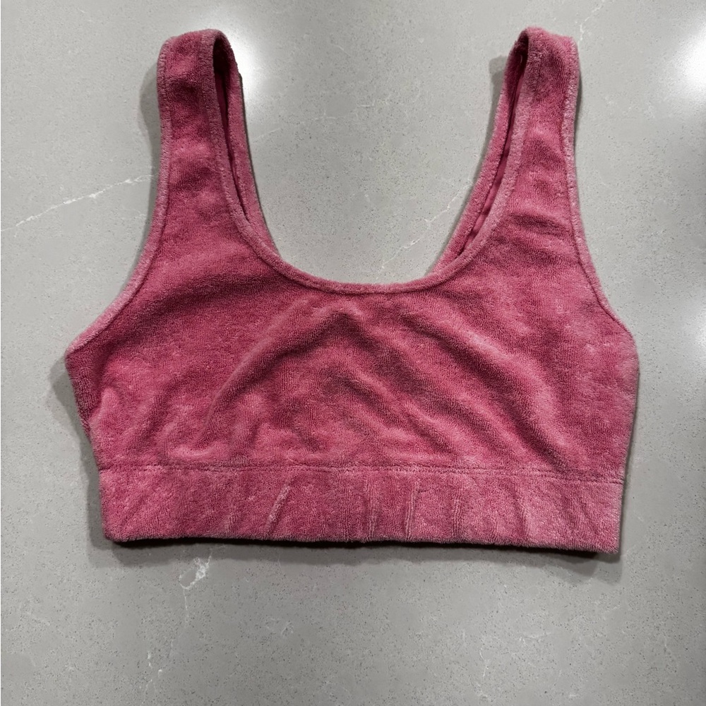 Zara Terry Toweling Bubblegum Pink crop tank top, Medium - Picture 2 of 6